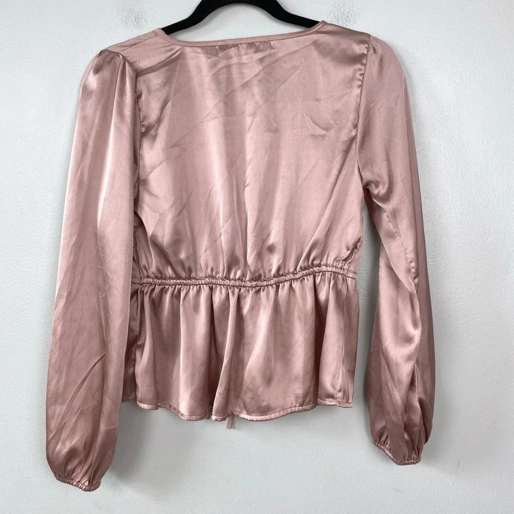 Abercrombie & Fitch Pink Satin Tie Front Peplum Blouse Coquette Romantic XS
